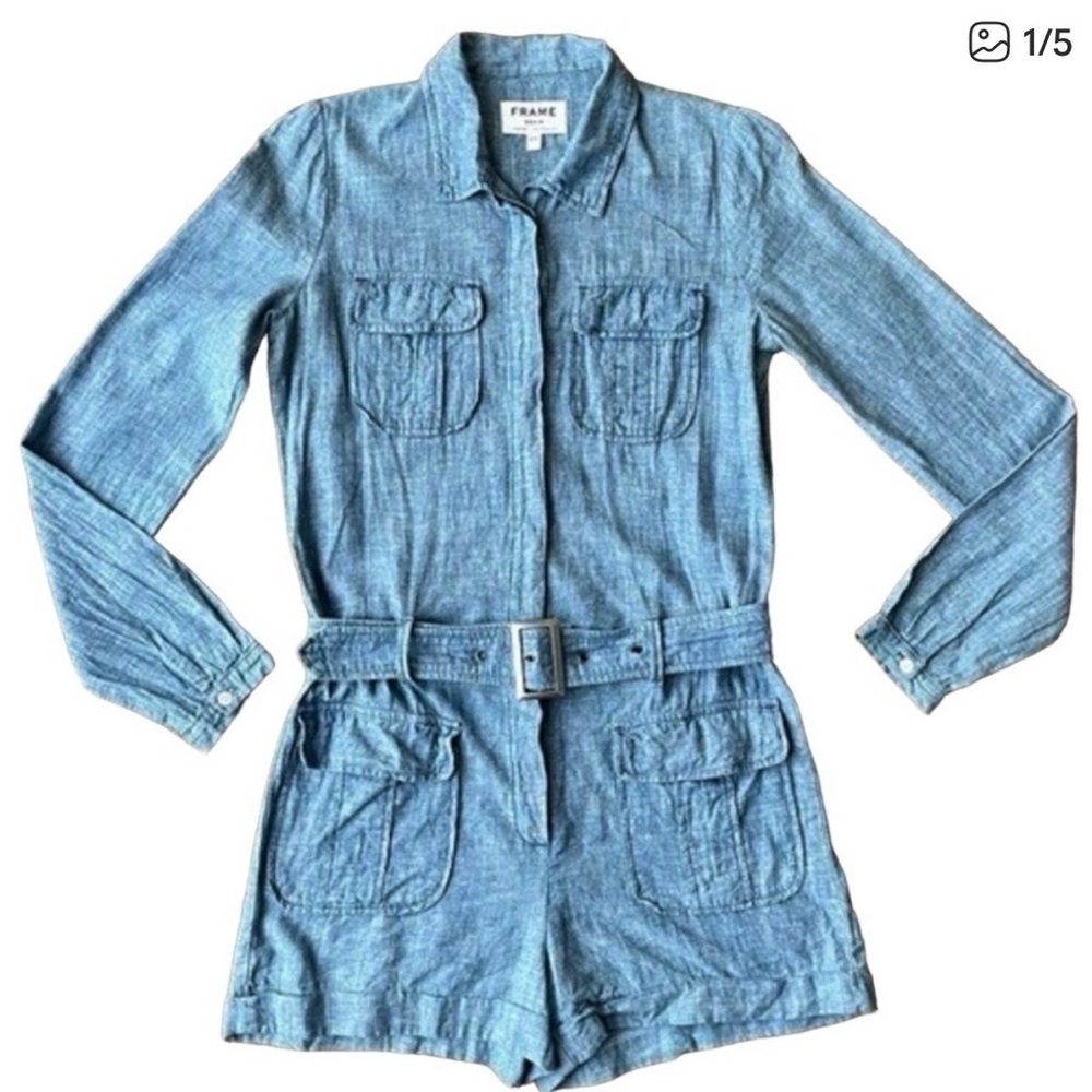 Frame Denim Blue Linen-Cotton Blend Garment